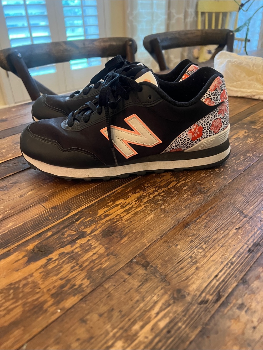 New Balance Black Sneakers with Pink Leopard Accents size 8